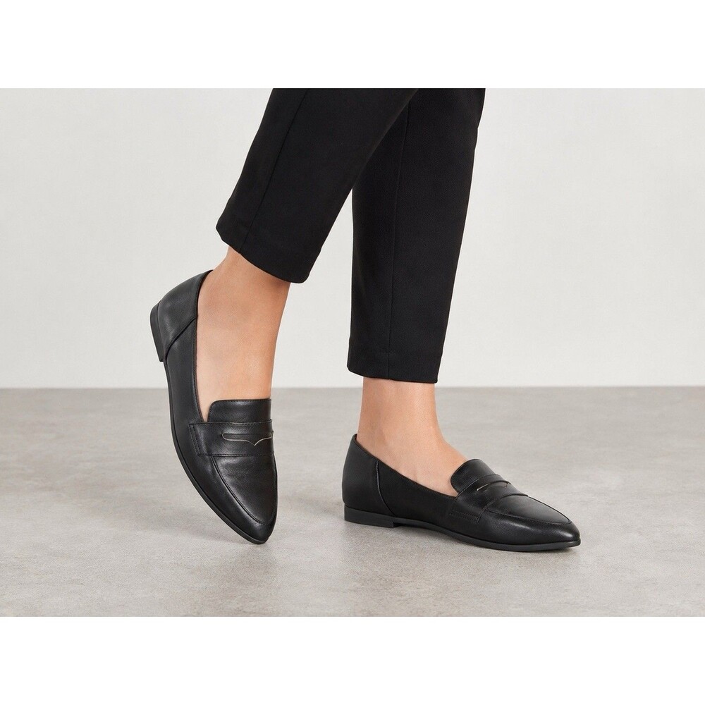 Life Stride Black Leather Penny Loafers for Women